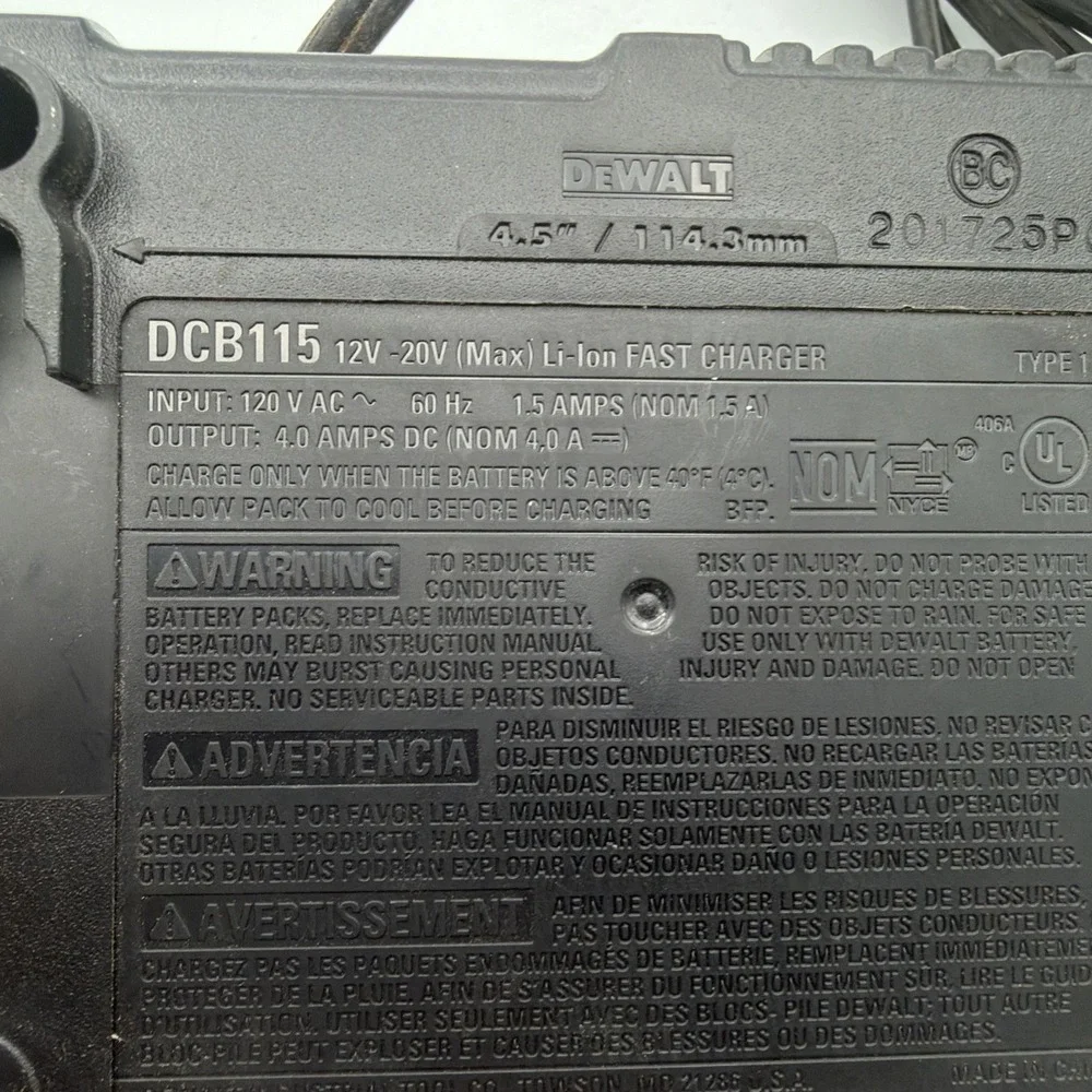 DEWALT DCB115 12V 20V MAX Lithium Ion Fast Battery Charger READ Description!